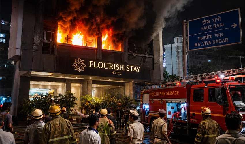 Flourish Stay Hotel Fire in Hauz Rani, Malviya Nagar